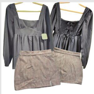 Altar’d State Bundle | Pink Tweed Mini Skirt Size Small & Navy Babydoll Dress XS